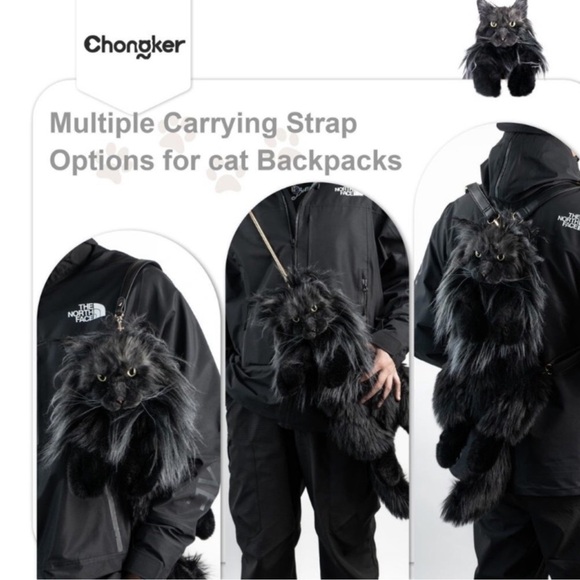 Cat Shaped Backpack - Handcrafted Stuffed Animals Bag, Black Cat Plush Bag new - Picture 2 of 9